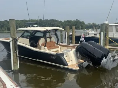 2023 Scout 400 LXF Onyx hull with twin Mercury 600 V12 engines
