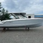 2026 Monterey Elite 30 with Whisper Grey hull and Arctic Ice stripe